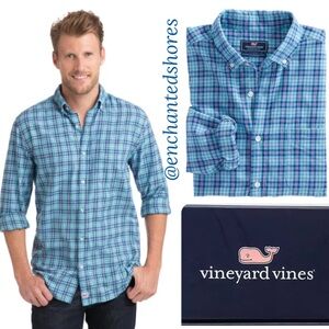 Vineyard Vines Shirt Plaid Performance Classic Murray Shirt Blue Aqua Size Large